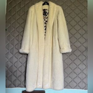 Dennis Basso 3 Pockets Ivory Long Faux Fur Coat Women Size 2X
